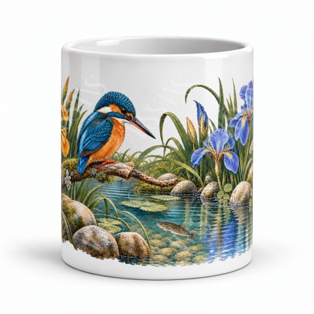 Mug nature - Martin-pêcheur et rivière, façon carte postale, vue de face
