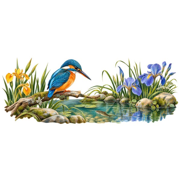 Mug nature - Martin-pêcheur et rivière, façon carte postale, décor à plat