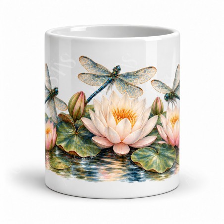 Mug nature - Libellules et nénuphars, vue de face