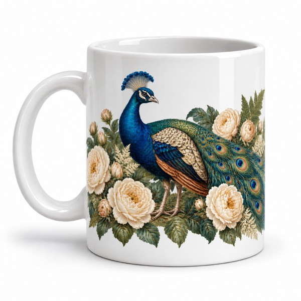 Mug nature - Paon dans le jardin, anse à gauche