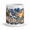 Mug Jules Verne - Le Phare du bout du monde, façon carte postale, vue de face