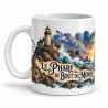 Mug Jules Verne - Le Phare du bout du monde, façon carte postale, anse à gauche