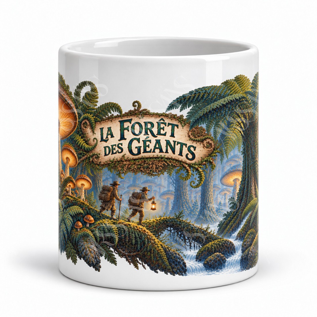 Mug Jules Verne - La Forêt des géants, façon carte postale, vue de face