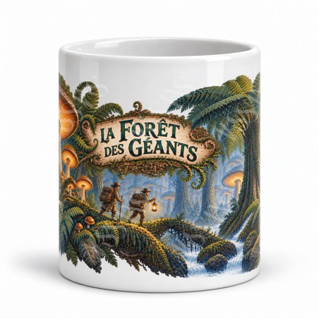 Mug Jules Verne - La Forêt des géants, façon carte postale, vue de face