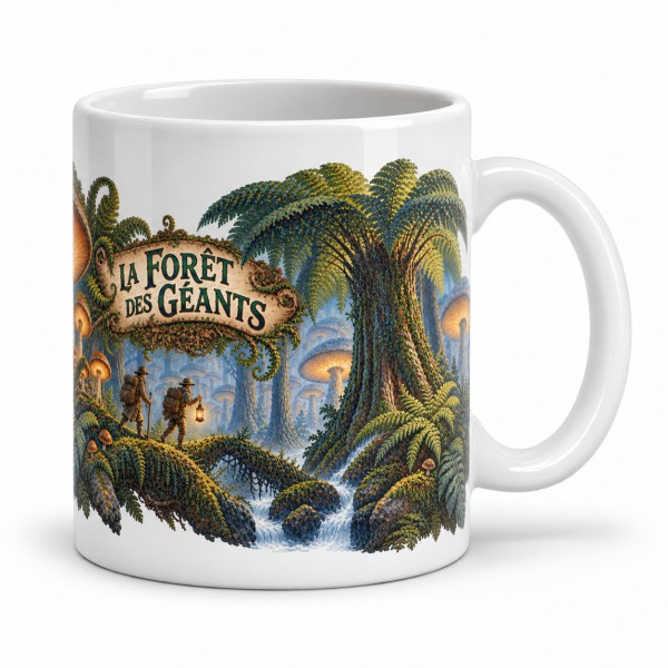 Mug Jules Verne - La Forêt des géants, façon carte postale, anse à droite