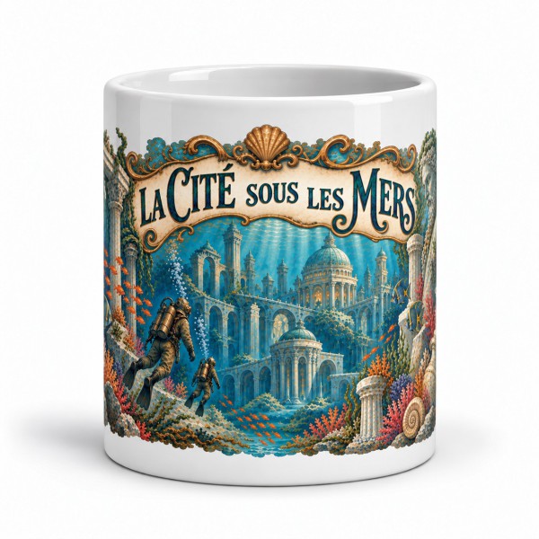 Mug Jules Verne - La Cité sous les mers, façon carte postale, Manufacture Arssans