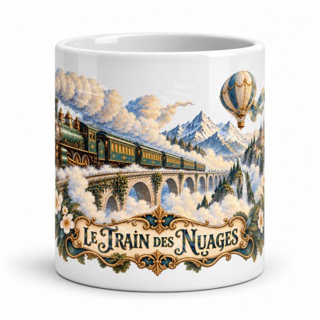 Mug imaginaire - Le Train des nuages, façon carte postale, vue de face