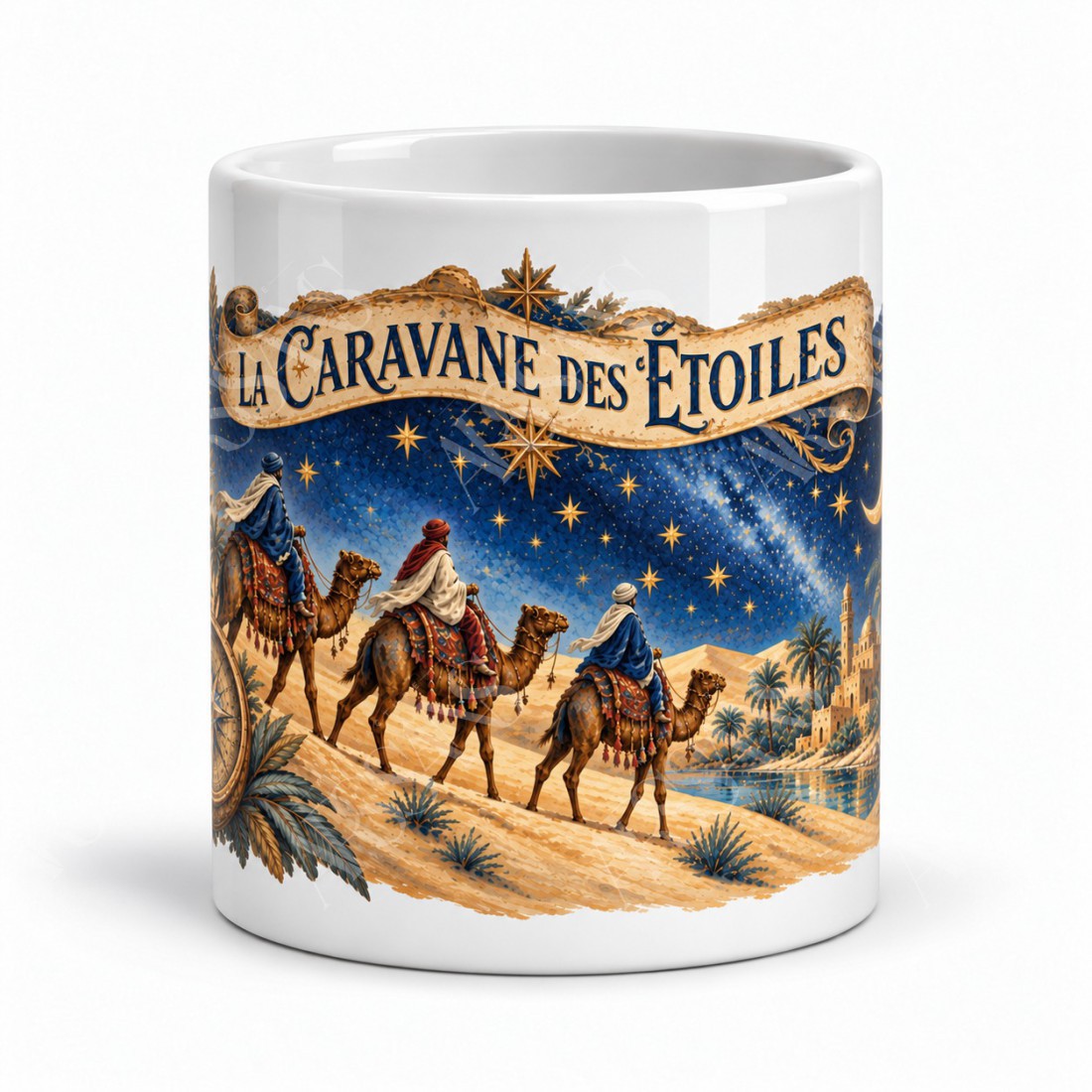 Mug imaginaire - La Caravane des étoiles, façon carte postale, vue de face