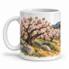 Mug Provence - Amandiers en fleurs, façon tableau, anse à gauche