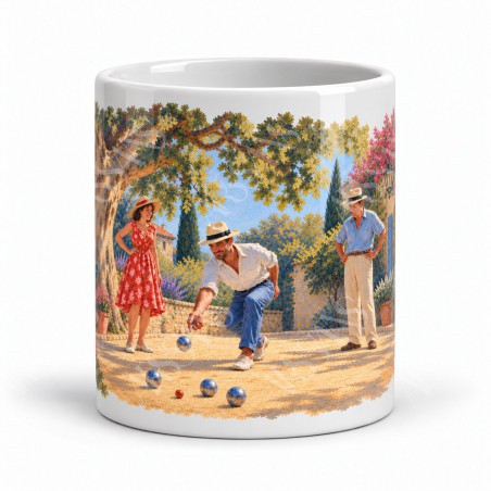 Mug Provence - La Partie de pétanque, façon tableau, vue de face