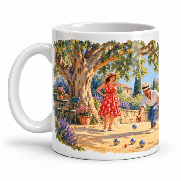 Mug Provence - La Partie de pétanque, façon tableau, anse à gauche