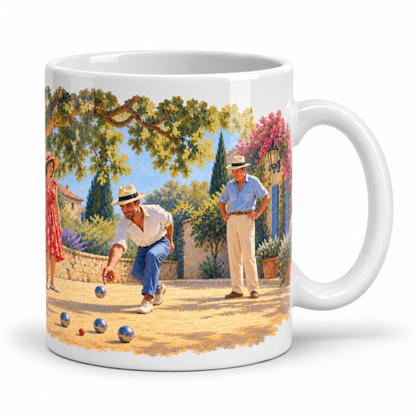 Mug Provence - La Partie de pétanque, façon tableau, anse à droite