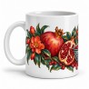 Mug gourmand - Grenades et fleurs rouges, anse à gauche