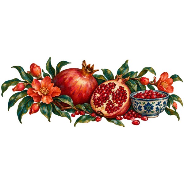 Mug gourmand - Grenades et fleurs rouges, décor à plat