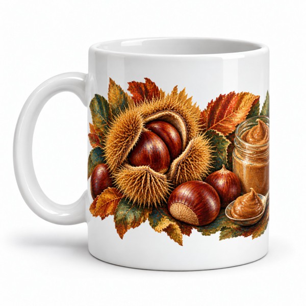 Mug gourmand - Châtaignes et crème de marrons, anse à gauche