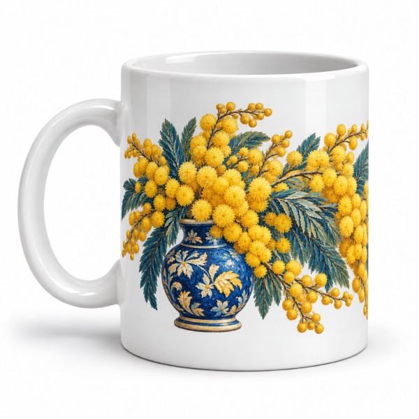 Mug fleurs - Mimosas d’hiver, anse à gauche
