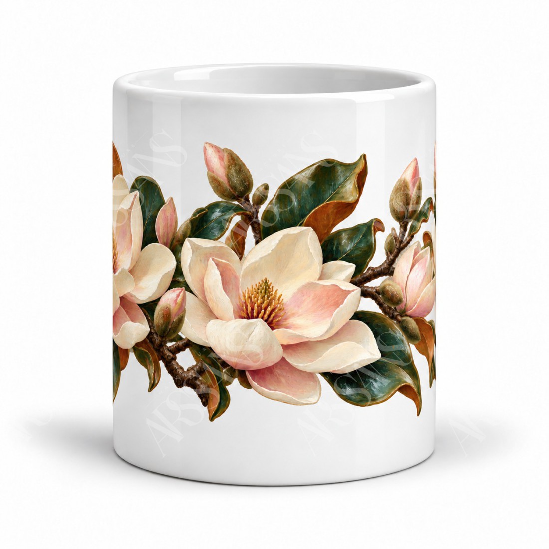 Mug fleurs - Magnolias de porcelaine, vue de face