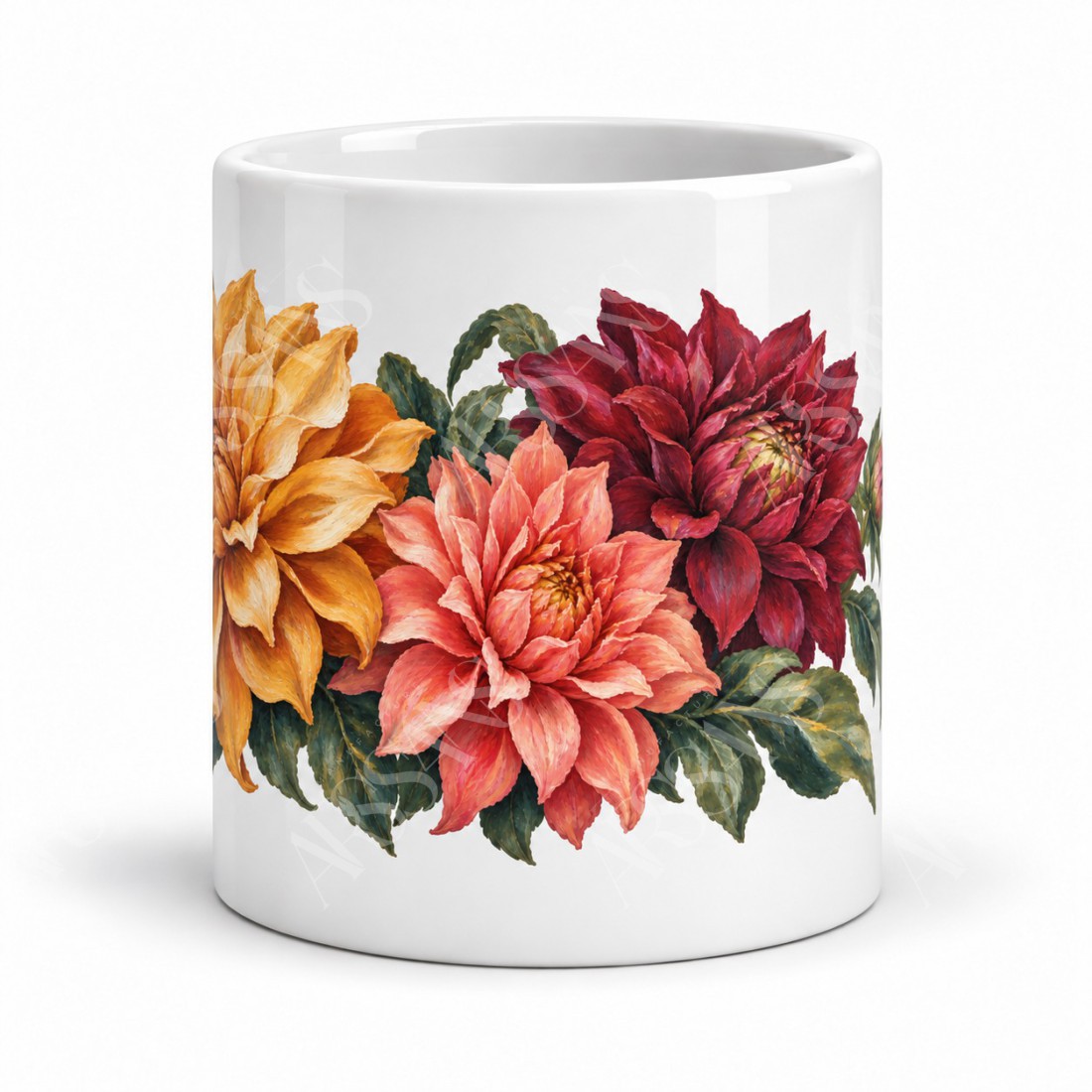 Mug fleurs - Dahlias de septembre, vue de face