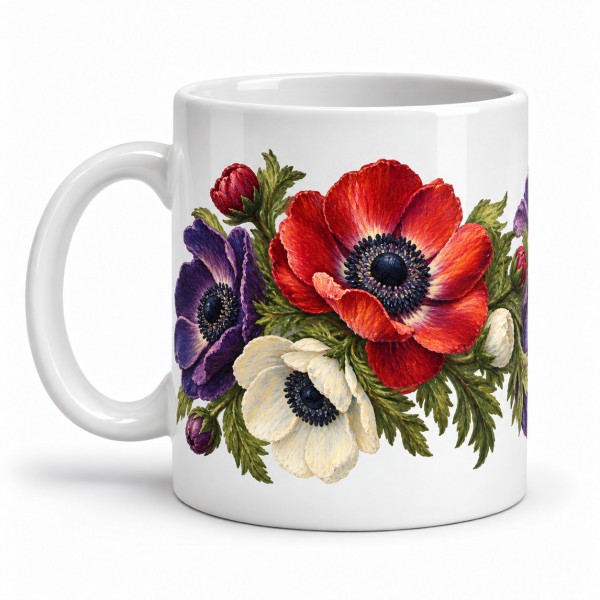 Mug fleurs - Anémones du printemps, anse à gauche