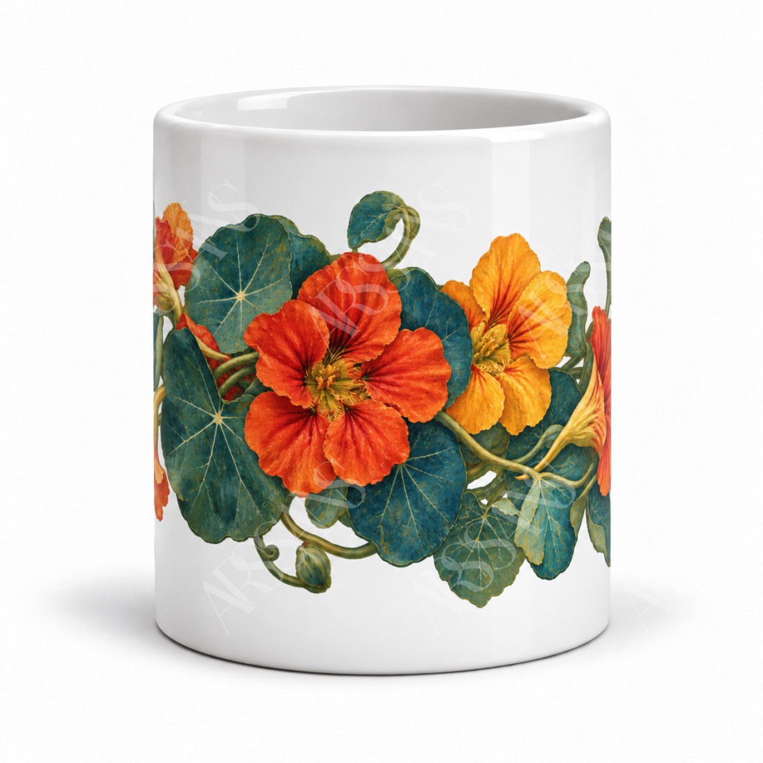 Mug fleurs - Capucines au jardin, façon tableau, vue de face