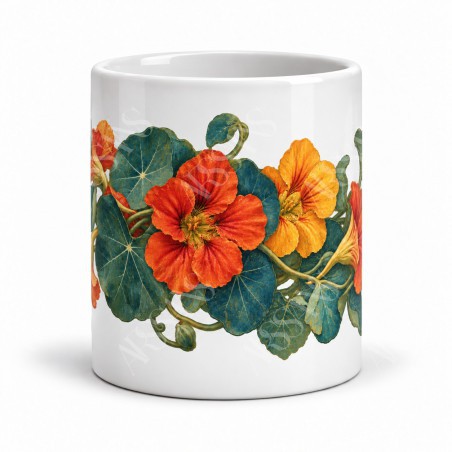 Mug fleurs - Capucines au jardin, façon tableau, vue de face