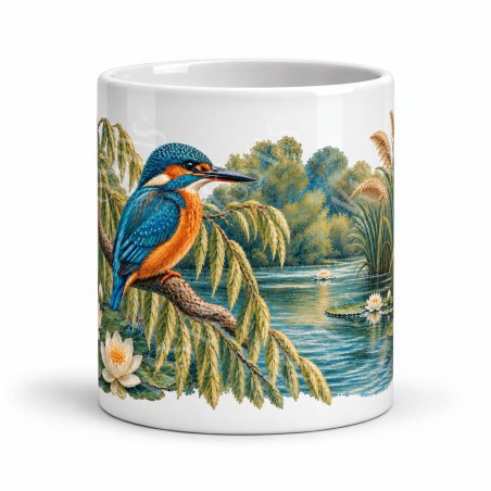 Mug nature - Martin-pêcheur sur la rivière, façon tableau, vue de face