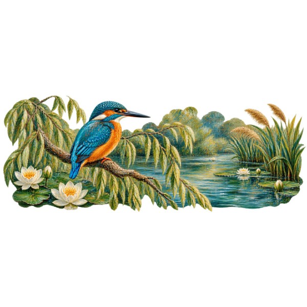 Mug nature - Martin-pêcheur sur la rivière, façon tableau, décor à plat