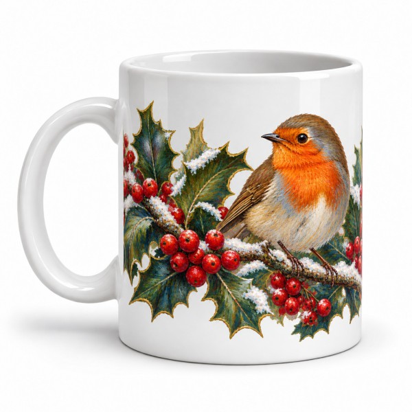 Mug nature - Rouge-gorge et baies d’hiver, anse à gauche