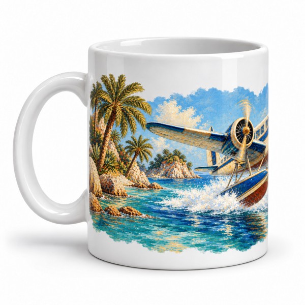 Mug voyage - L’Hydravion des îles, façon tableau, anse à gauche
