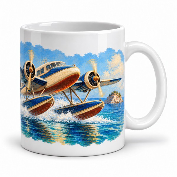 Mug voyage - L’Hydravion des îles, façon tableau, anse à droite