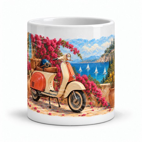 Mug rétro - Le Scooter de la Riviera, façon tableau, vue de face