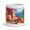 Mug rétro - Le Scooter de la Riviera, façon tableau, vue de face