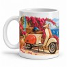 Mug rétro - Le Scooter de la Riviera, façon tableau, anse à gauche