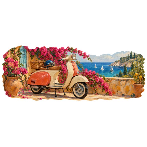 Mug rétro - Le Scooter de la Riviera, façon tableau, décor à plat