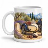 Mug rétro - Le Side-car des routes bleues, anse à gauche