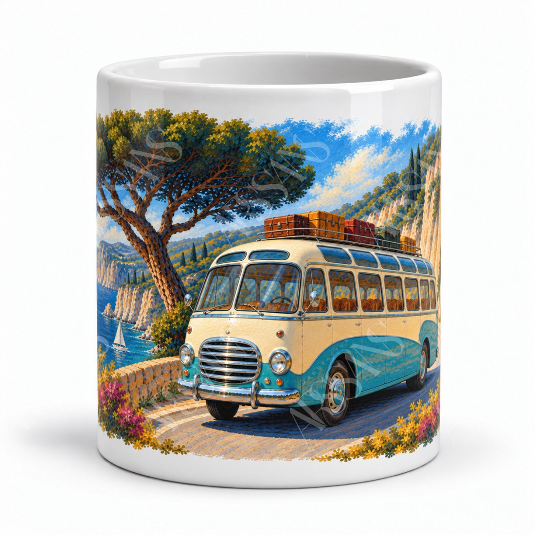 Mug rétro - L’Autocar des excursions, vue de face