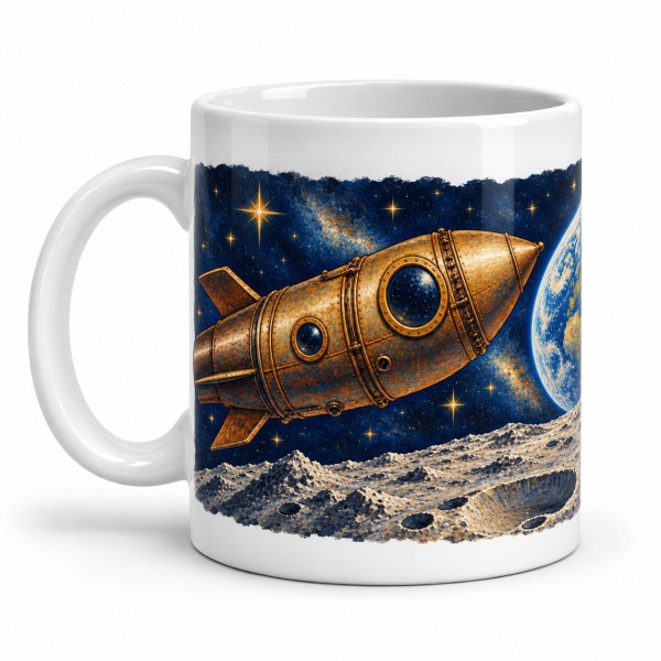 Mug Jules Verne - De la Terre à la Lune, façon tableau, anse à gauche