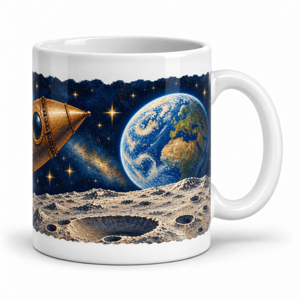 Mug Jules Verne - De la Terre à la Lune, façon tableau, anse à droite