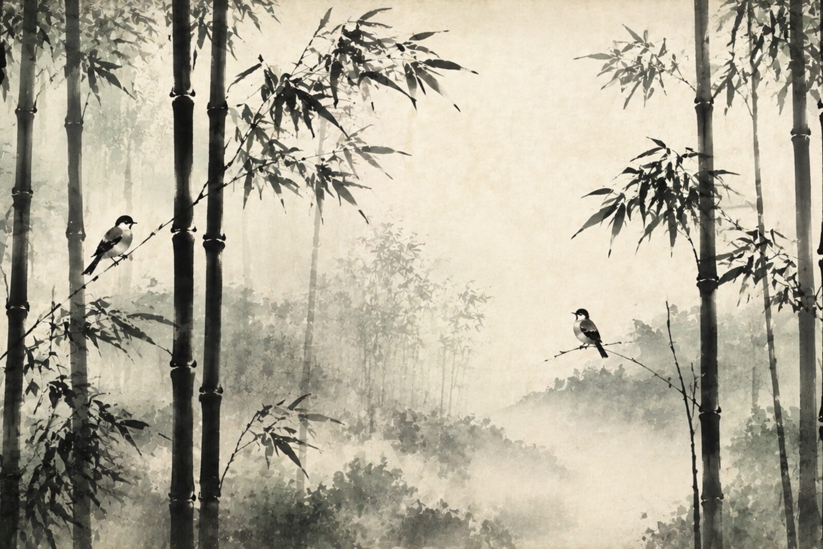 Mise en situation — Bambous noirs et oiseaux (vue 01)