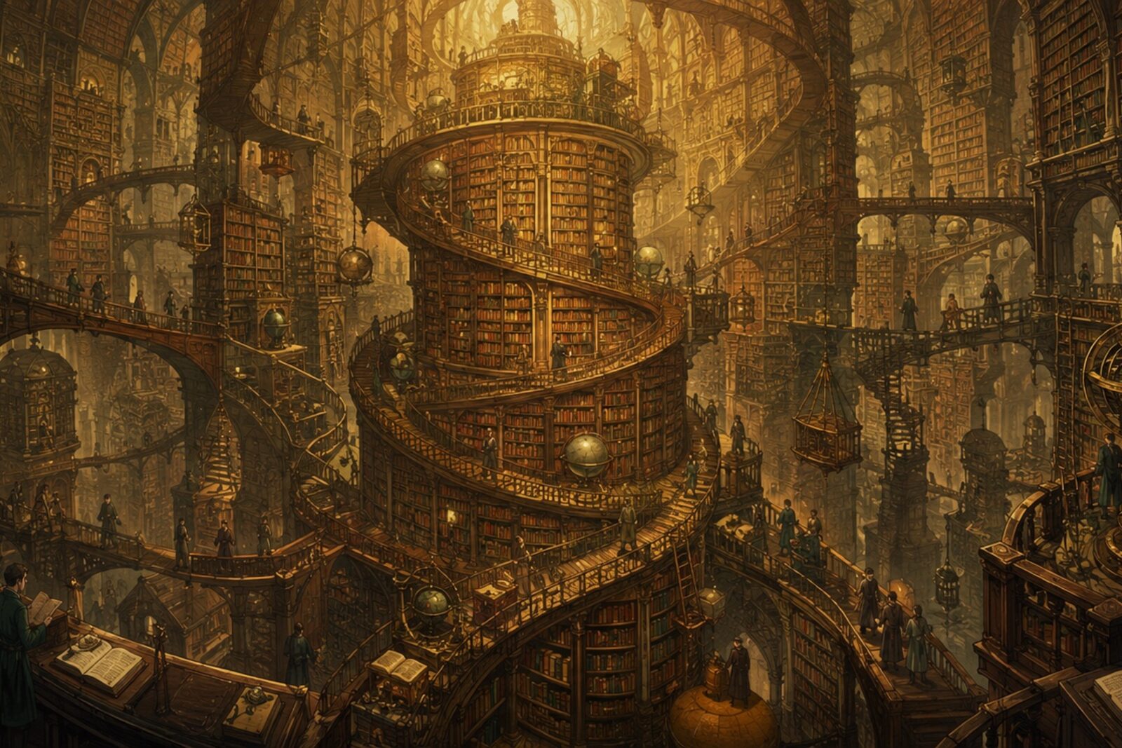 Mise en situation - Bibliothèque infinie en spirale (vue 01)