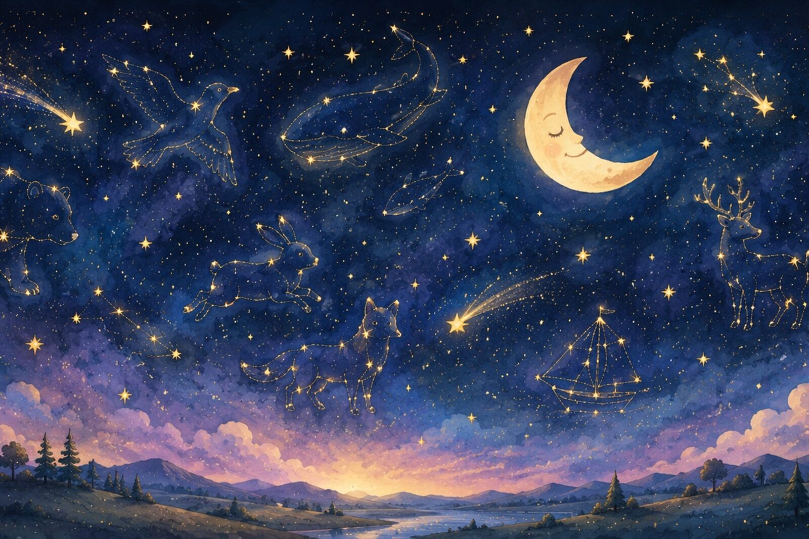 Mise en situation - Ciel étoilé et constellations rêveuses (vue 01)