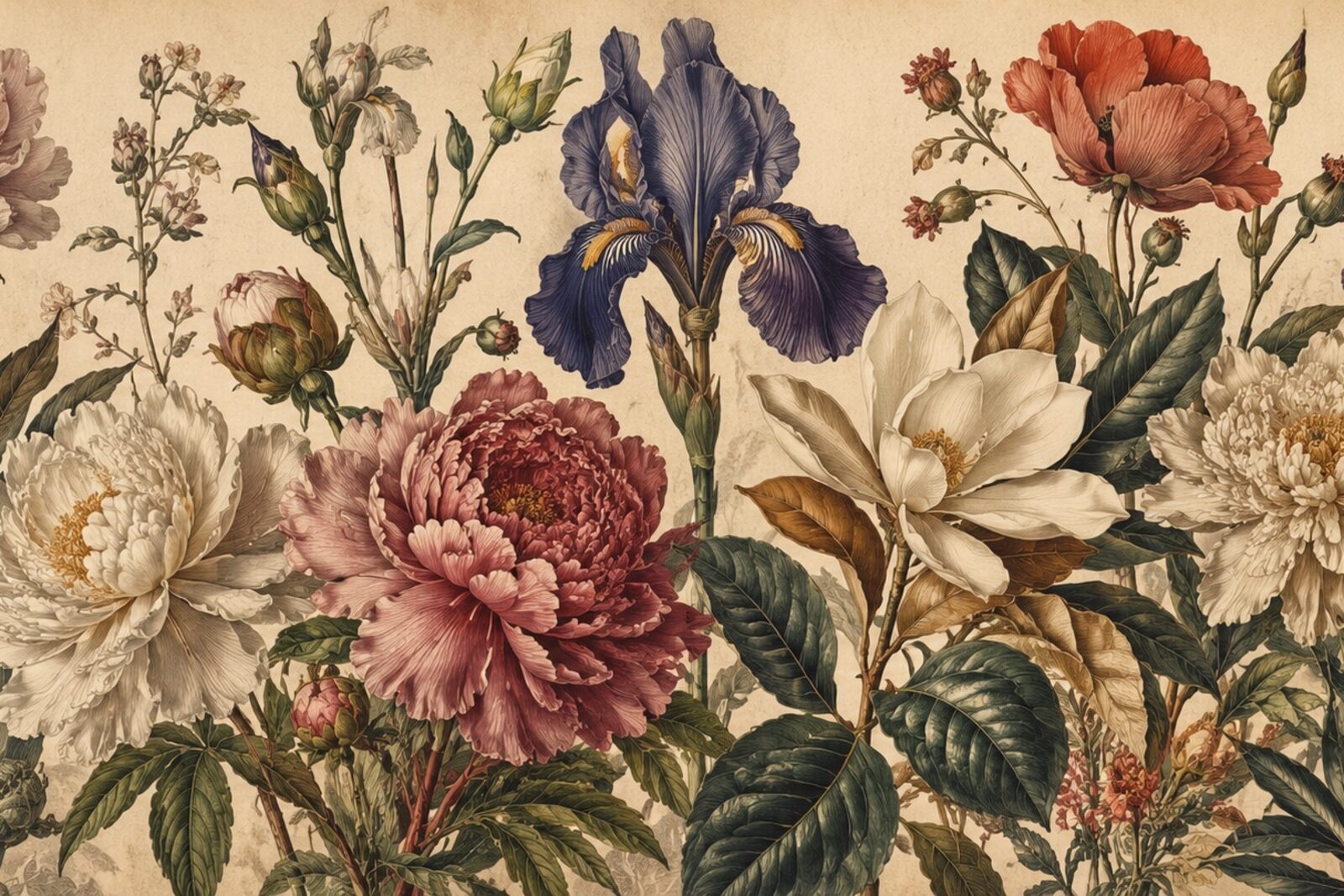 Mise en situation - Fleurs façon gravure botanique ancienne (vue 01)