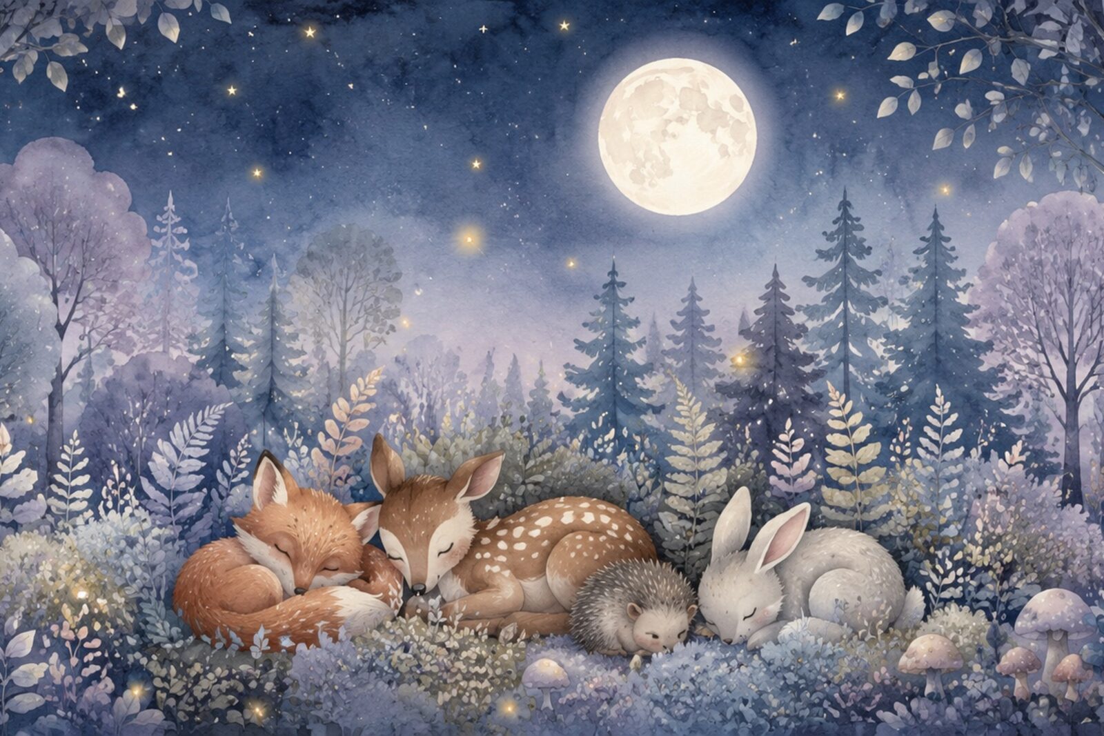 Mise en situation - Forêt endormie au clair de lune (vue 01)