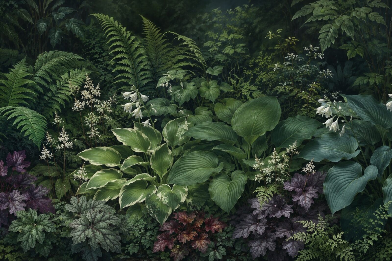 Mise en situation - Fougères et hostas (vue 01)