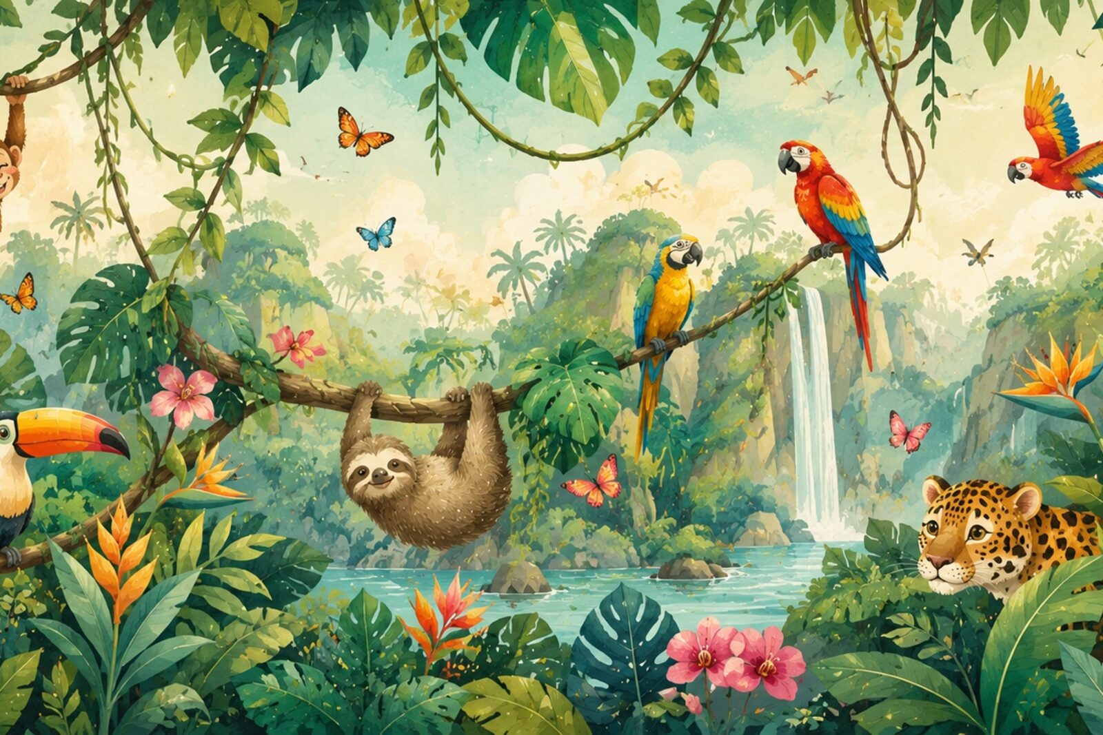 Mise en situation - Jungle amicale et animaux joyeux (vue 01)