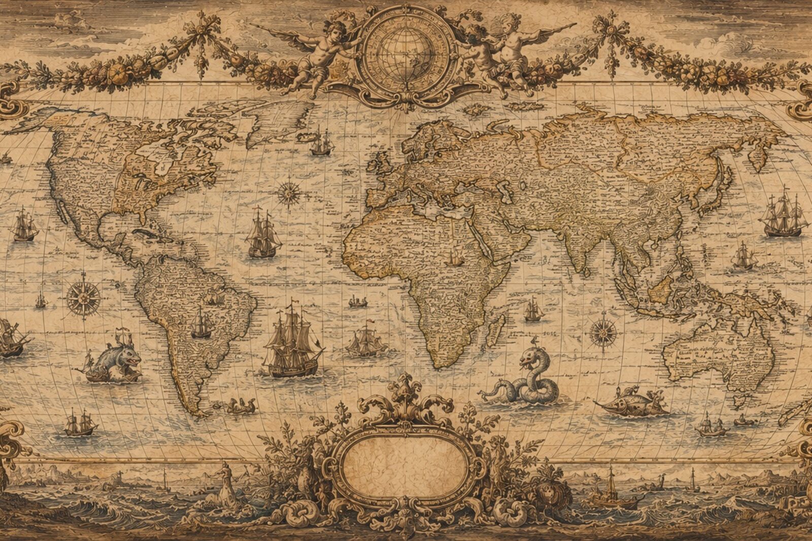 Mise en situation - Mappemonde à fuseaux et allégories (vue 01)
