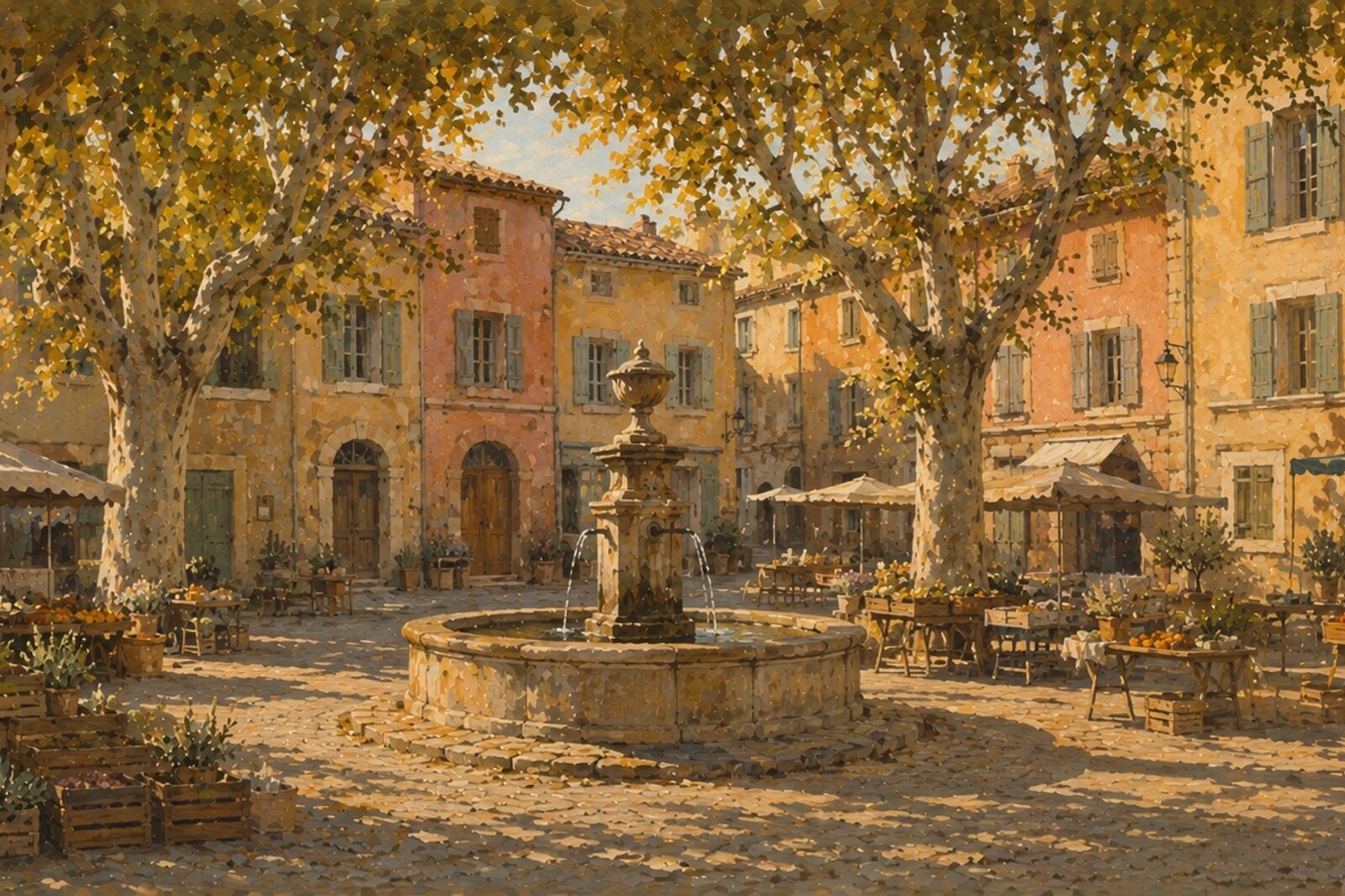 Mise en situation - Marché de village au petit matin (vue 01)