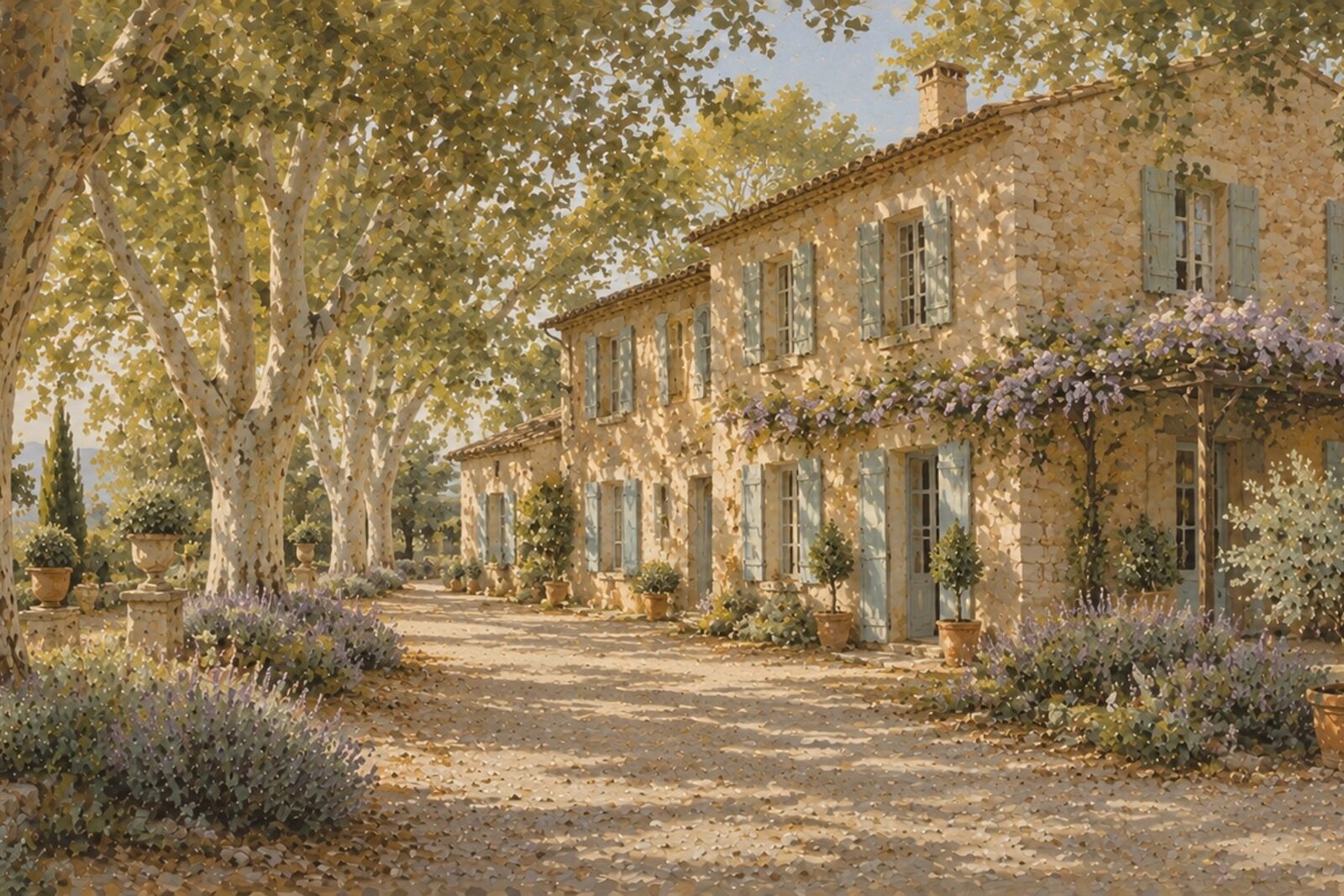 Mise en situation - Mas provençal et platanes (vue 01)