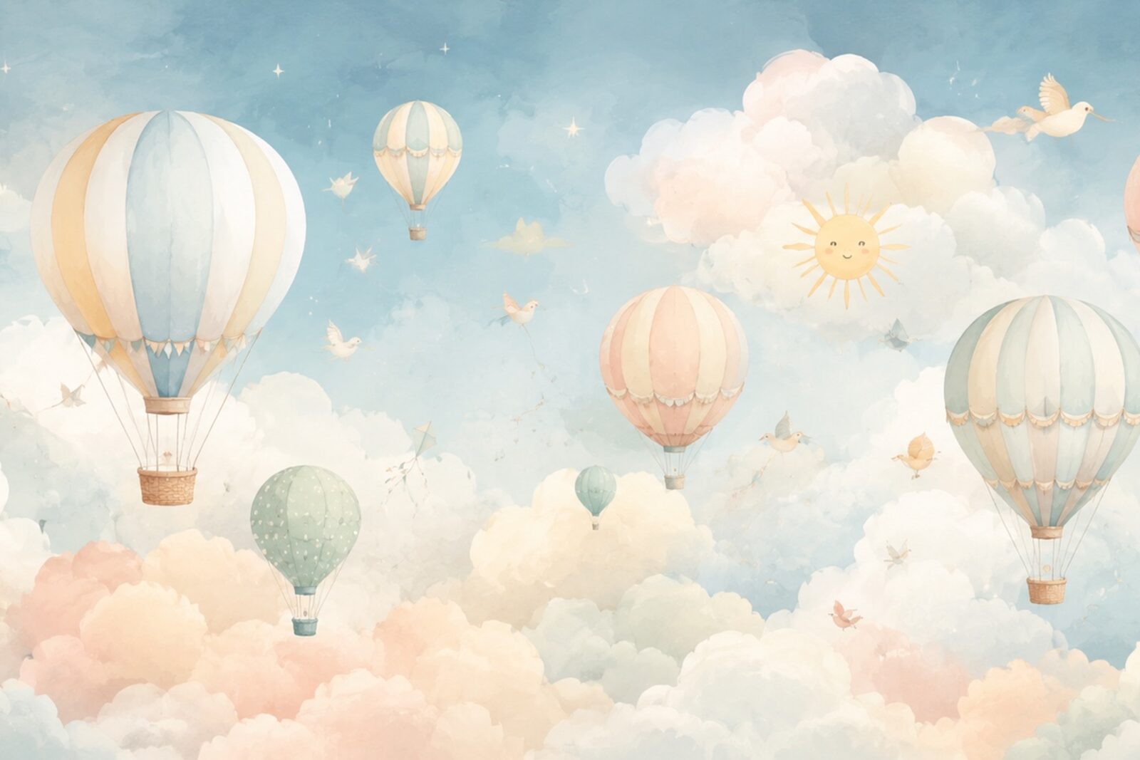 Mise en situation - Nuages et montgolfières pastel (vue 01)