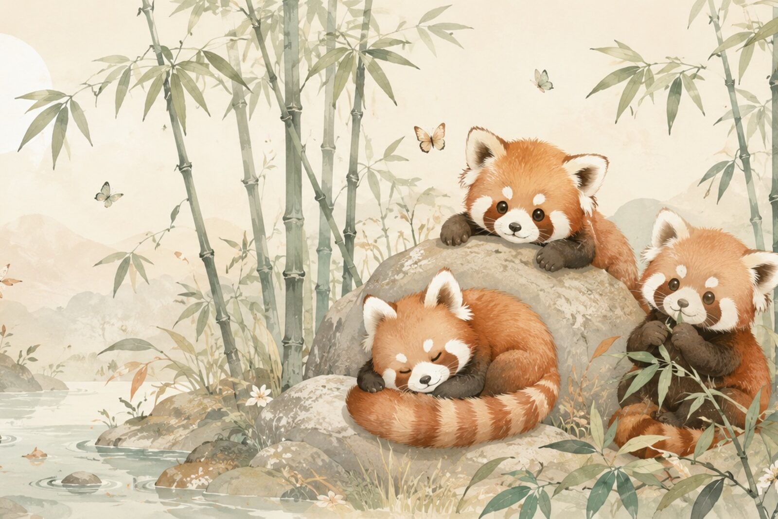 Mise en situation — Pandas roux et bambous (vue 01)